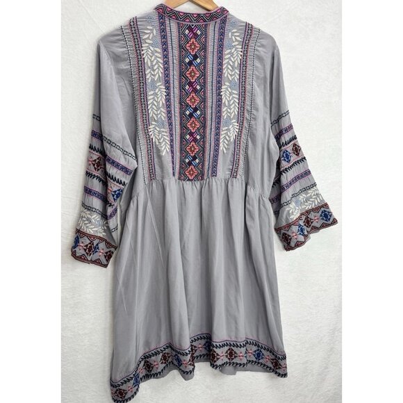 Johnny Was Workshop Women's Embroidered Gray Size Large Silk Dress READ - Picture 15 of 16